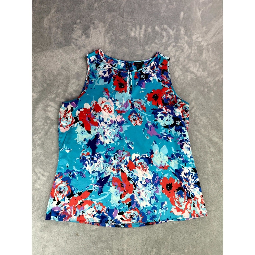 Ann Taylor Tank Top Womens Large Blue Floral Round Neck Pullover Streetwear